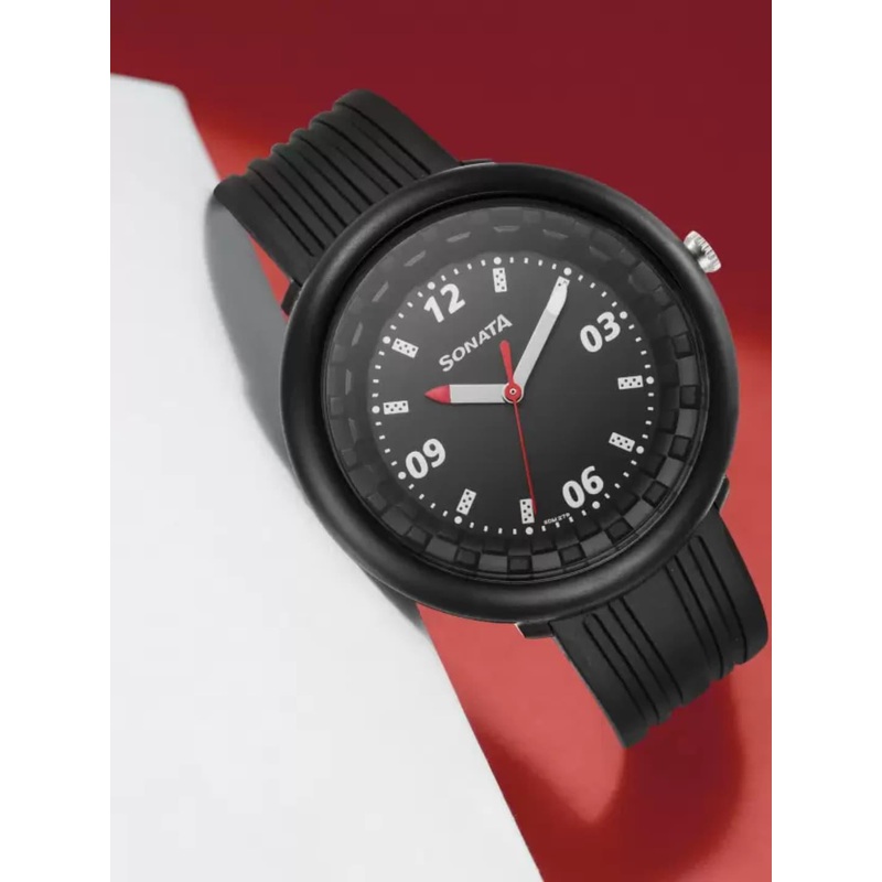 Sonata Men Embellished Dial & Straps Analogue Watch 77121PP05W