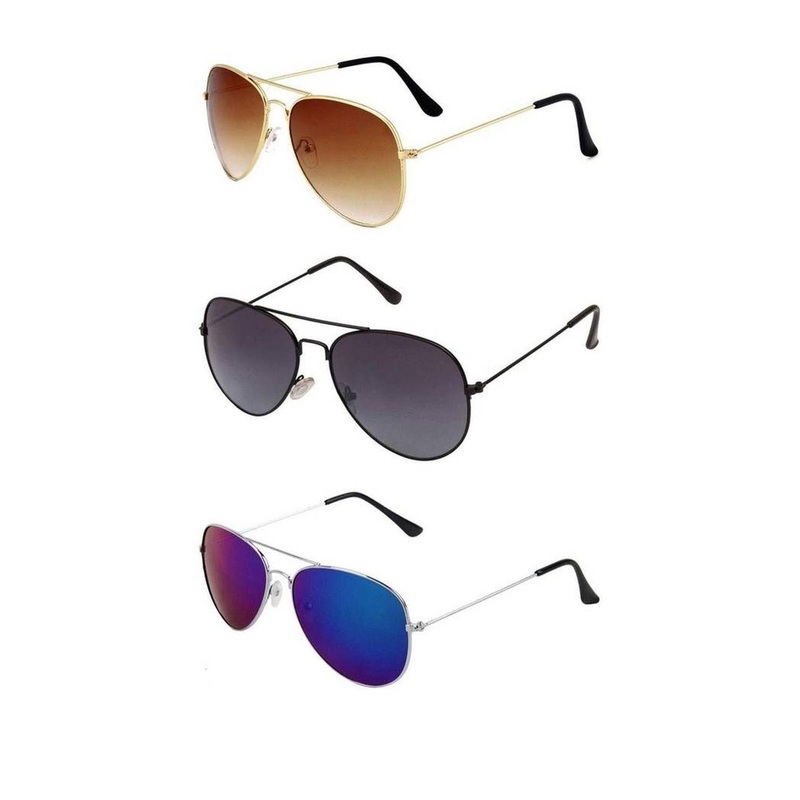 Arzonai Unisex Pack of 3 Clear Lens & Gold-Toned Aviator Sunglasses with UV Protected Lens
