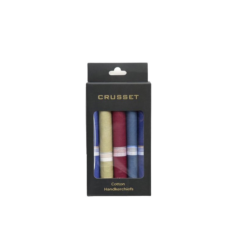 CRUSSET Men Assorted Pack Of 5 Solid Pure Cotton Handkerchief