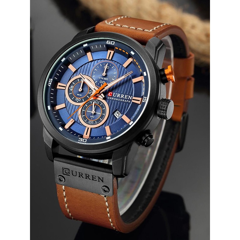 Curren Men Brass Dial & Leather Straps Analogue Watch 5K-MMRA-T58N