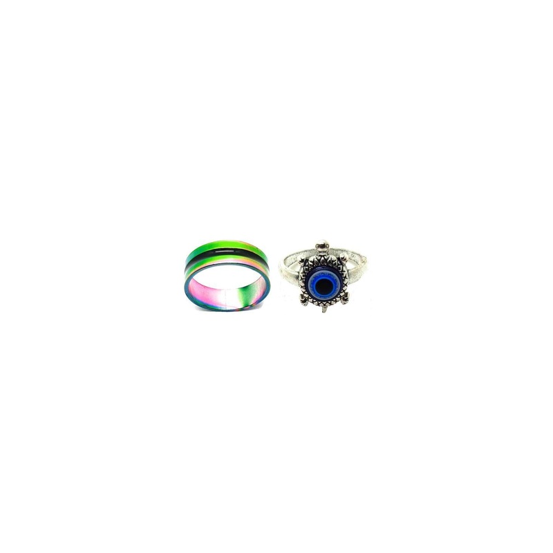 Dynamic Retail Global Set of 2 Rings for Men & Women, Green-Blue Alloy Ring ()