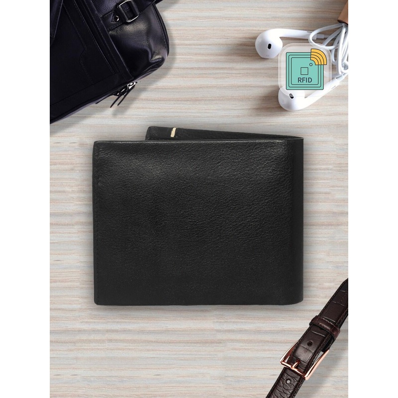 LOUIS STITCH Men Black & White Textured Genuine Italian Leather RFID Two Fold Wallet