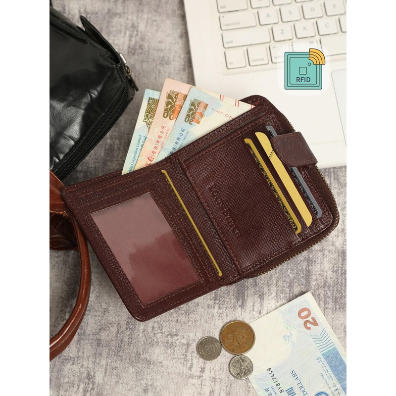 Louis Stitch Saffiano Leather Maroon Two Fold Wallet for Men