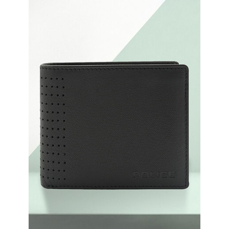 Police Men Black Solid Leather Two Fold Wallet