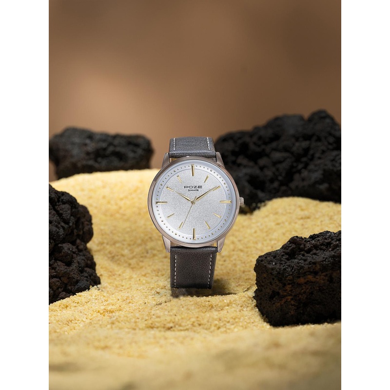 Sonata Poze Men Brass Embellished Dial & Leather Straps Analogue Watch SP70054QL01