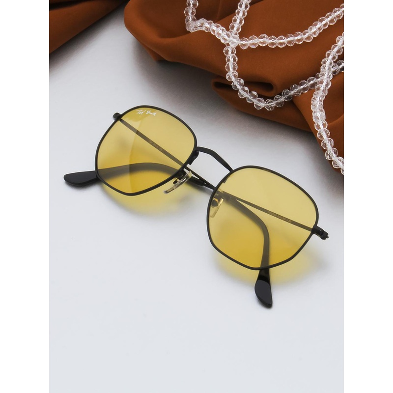 Ted Smith Unisex Yellow Lens & Black Square Sunglasses with UV Protected Lens HEXON_C18