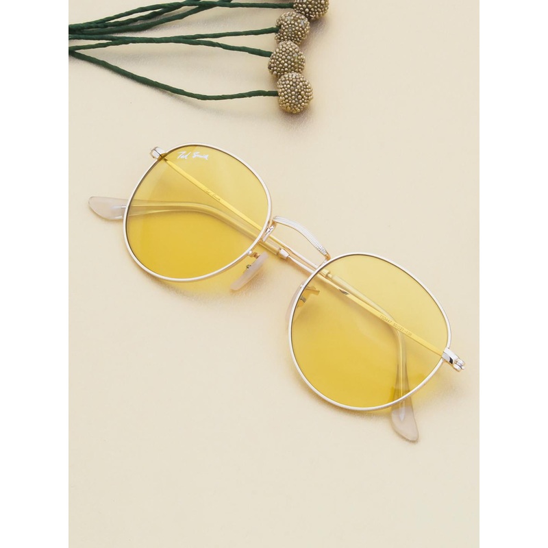 Ted Smith Unisex Yellow Lens & Gold-Toned Round Sunglasses with UV Protected Lens MOON_C21