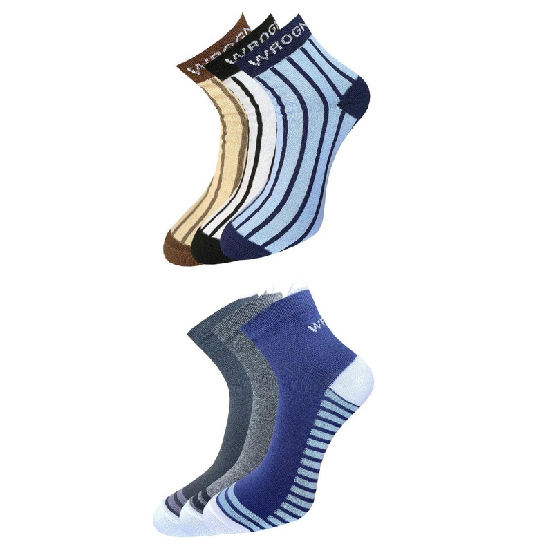 WROGN Men Pack Of 6 Patterned Anti Microbial Assorted Ankle Length Socks