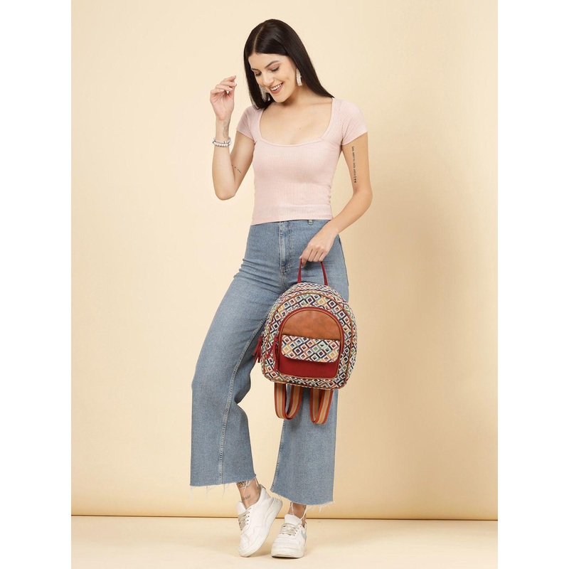 Anekaant Tribal Diamond Jacquard Cotton & Vegan Leather Backpack