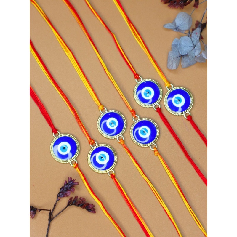 Anouk Set Of 6 Evil Eye Rakhi With Funny Card, Roli & Chawal