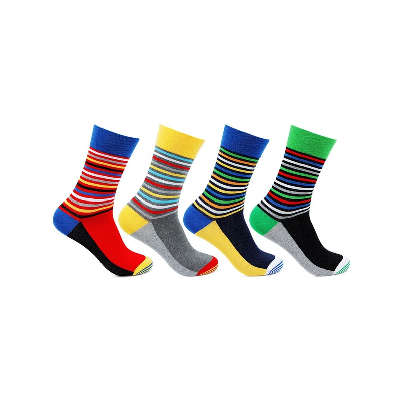 Bonjour Men Set of 4 Multicoloured Above Ankle-Length Striped Socks