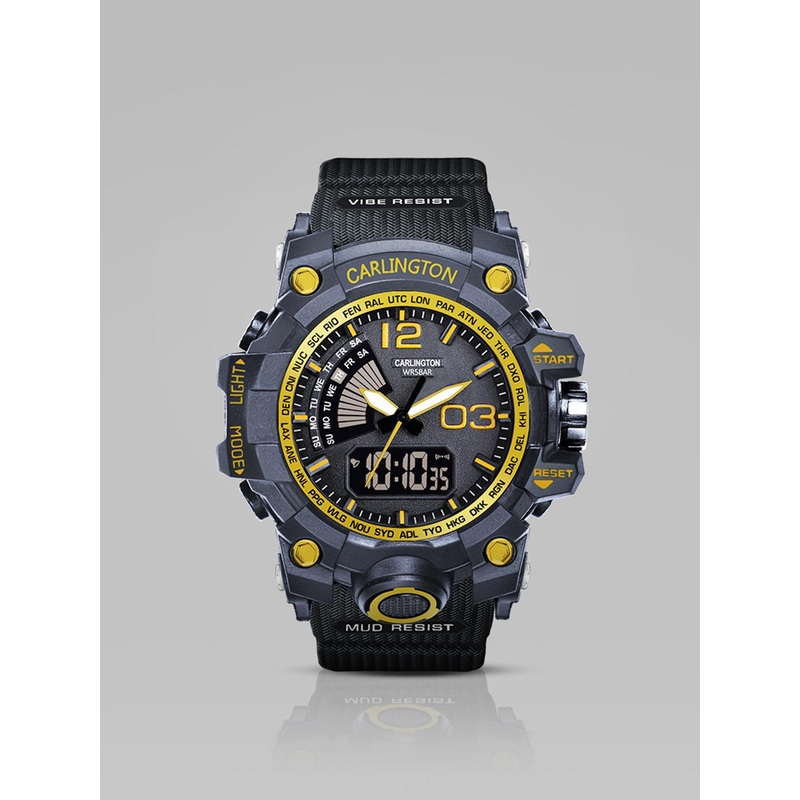 CARLINGTON Men Synthetic Straps Analogue and Digital Watch-CT 3366 Golden