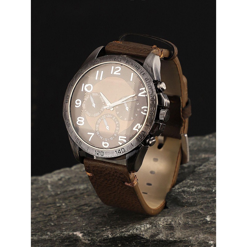 French Accent Men Dial & Leather Bracelet Style Straps Analogue Watch SS25_FAWC1042