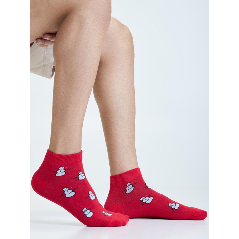 Mint & Oak Men Red & White Patterned Ankle Length Socks