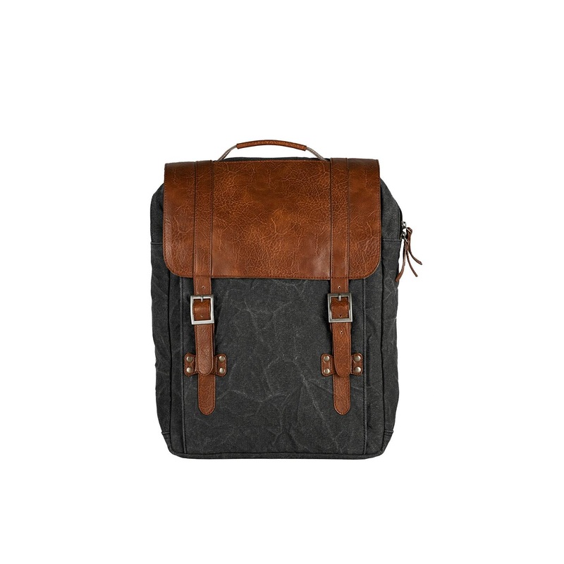 Mona B Unisex Grey & Brown Upcycled Canvas Backpack