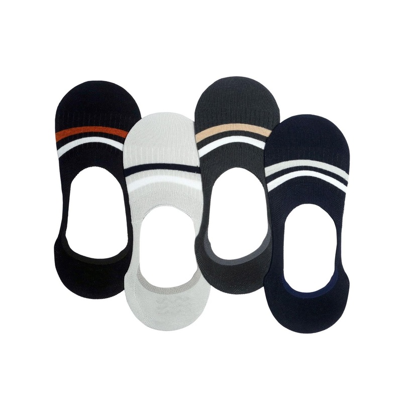 N2S NEXT2SKIN Men Cotton Pack Of 4 Assorted Loafer No-Show Socks with Stripes Pattern