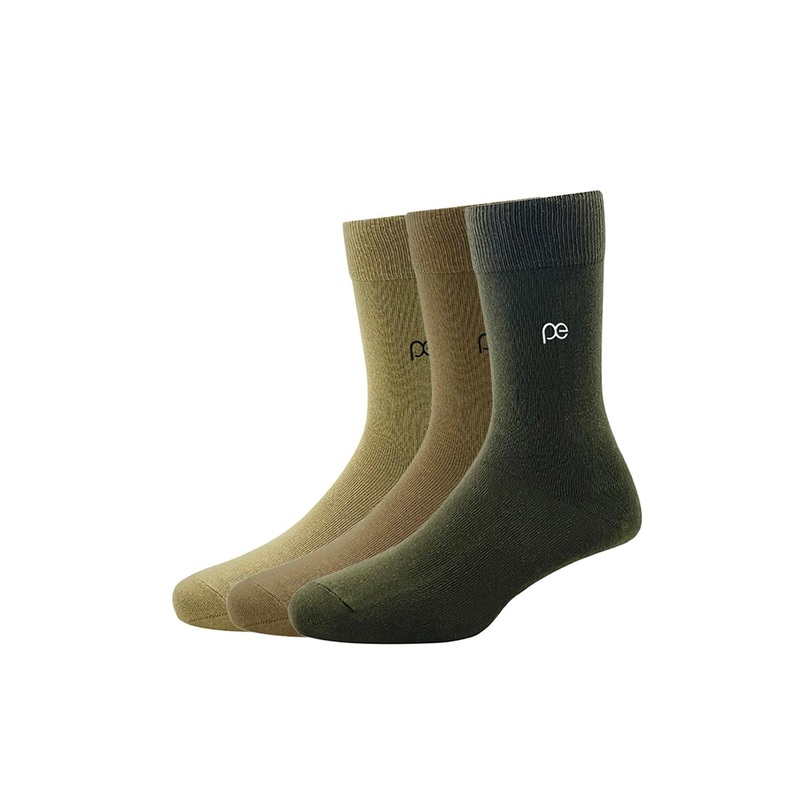 Peter England Men Beige & Khaki Pack of 3 Cotton Full Length Socks