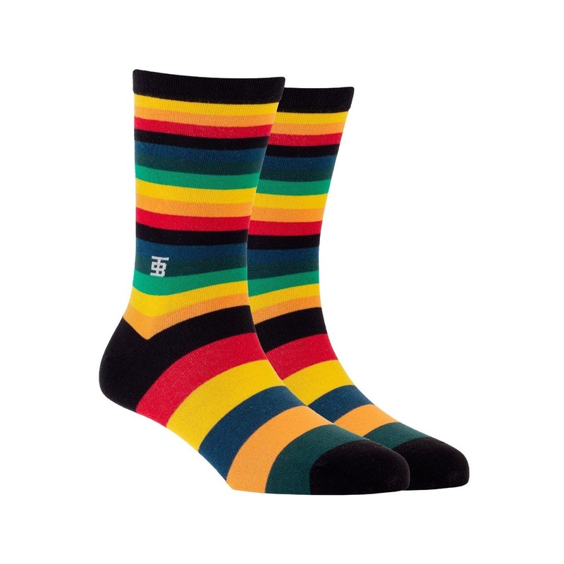 SockSoho Men Black & Mustard Yellow Striped Above Ankle-Length Socks