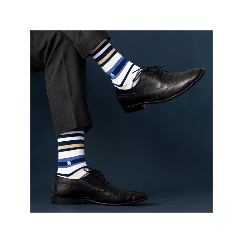 SockSoho Men Multi-Coloured Striped Calf Length Socks