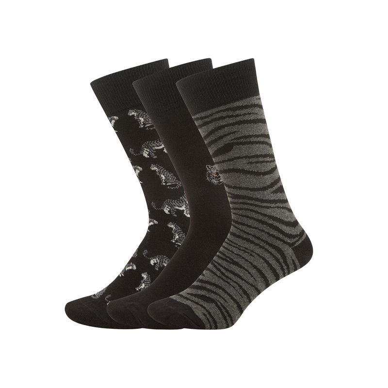 Socksxpress WWF Men Pack of 3 Tiger Patterned Cotton Calf-Length Socks