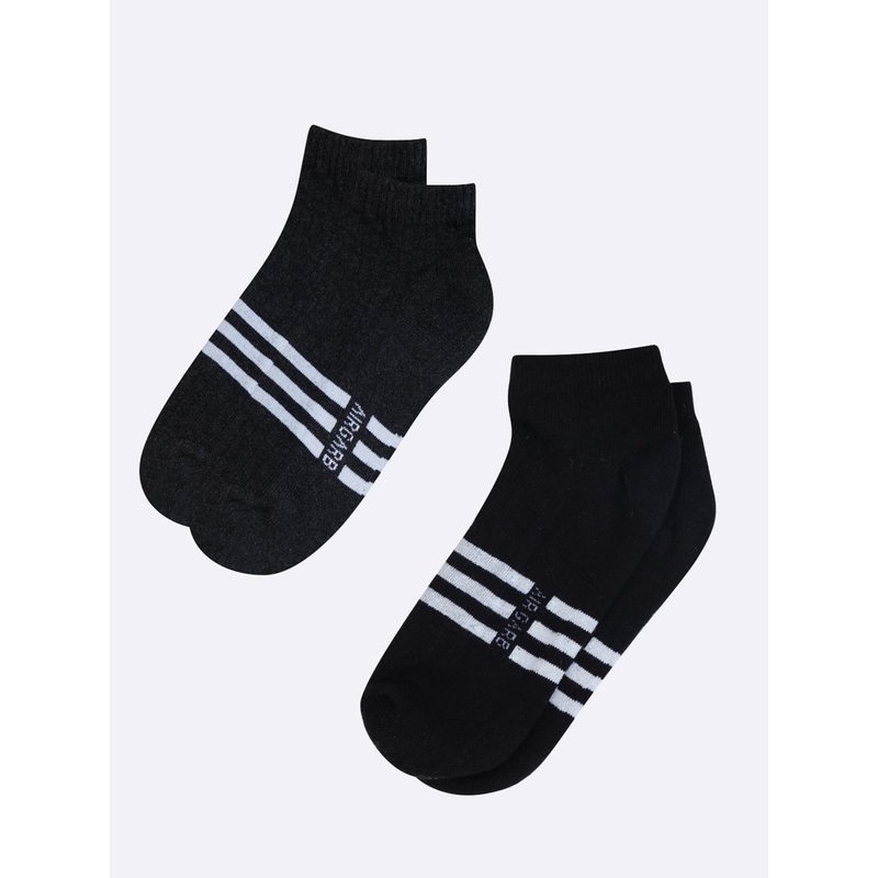 AIR GARB Pack of 2  Melange and  Black Low Ankle  with Striped Pattern Socks