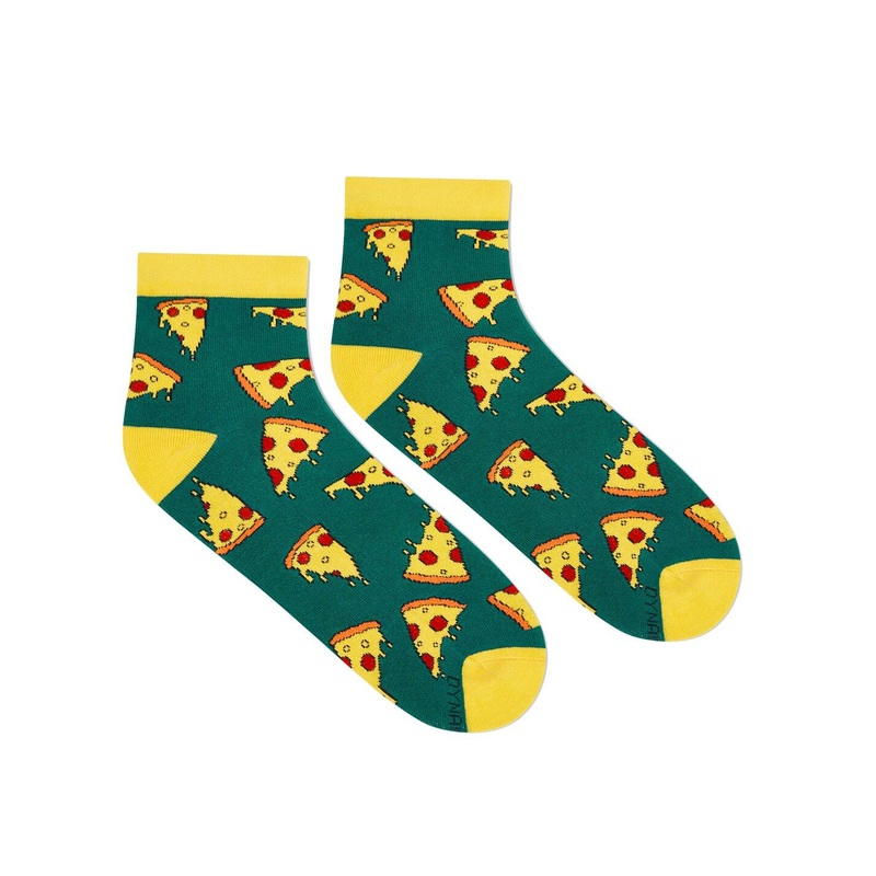 Dynamocks Unisex Green Pizza Printed Ankle Length Socks