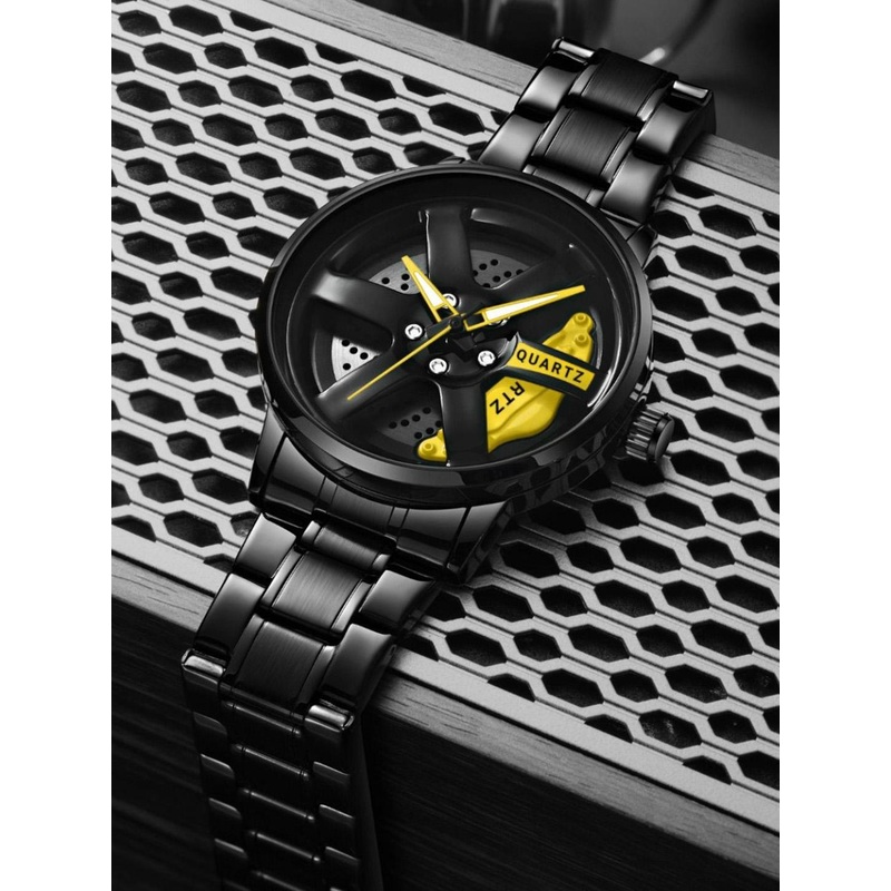 EMPERO Men Brass Patterned Dial & Stainless Steel Wrap Around Straps Analogue Watches Yellow Wheel Watch 2