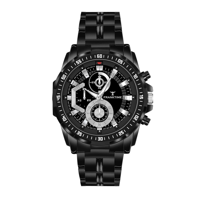 Franktime Men Embellished Dial & Stainless Steel Straps Analogue Watch FT-0046 BLK
