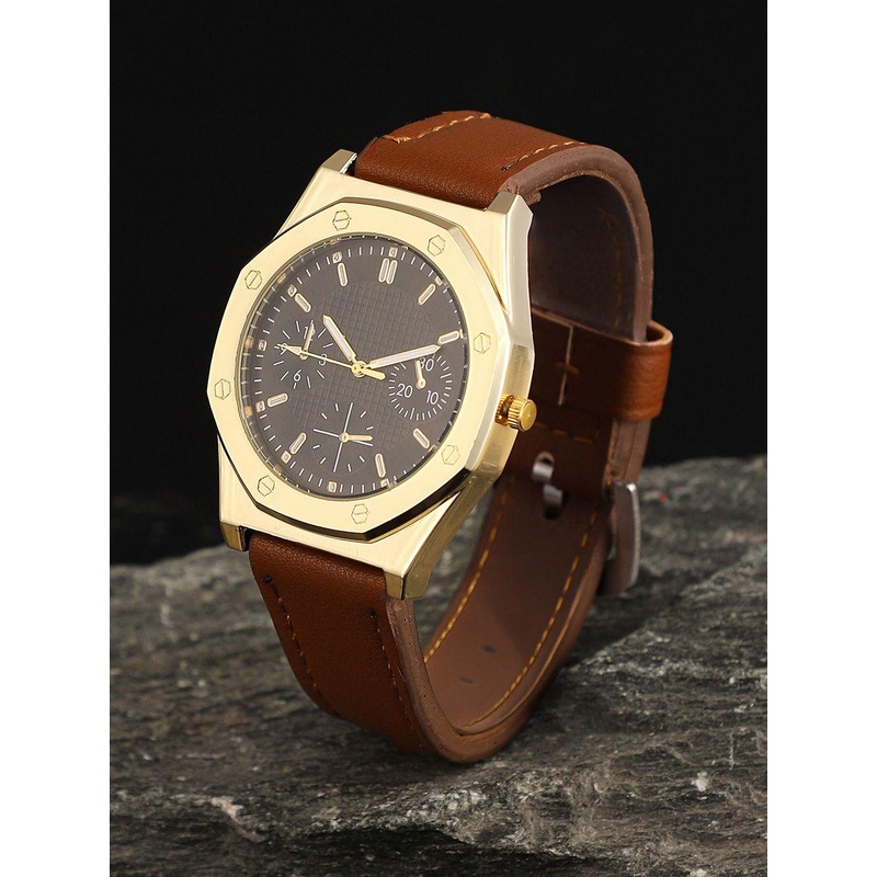 French Accent Men Dial & Leather Bracelet Style Straps Analogue Watch SS25_FAWC1056