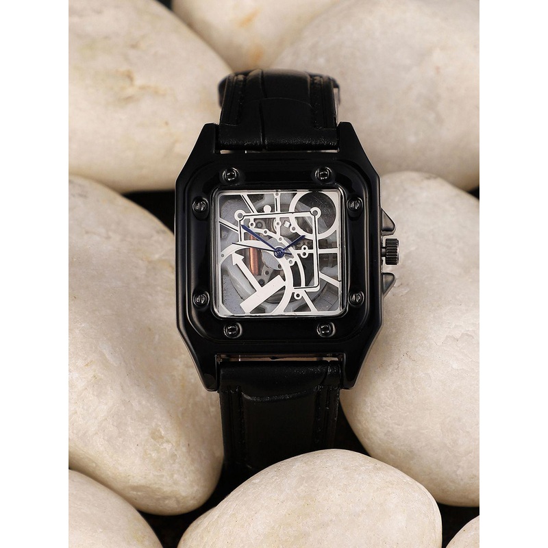 French Accent Men Patterned Dial & Leather Bracelet Style Straps Analogue Watch SS25_FAWC1053