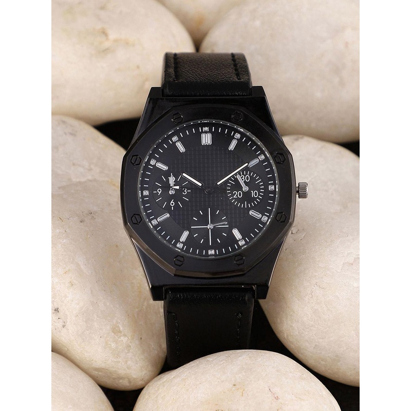 French Accent Men Patterned Dial & Leather Textured Straps Analogue Watch SS25_FAWC1047