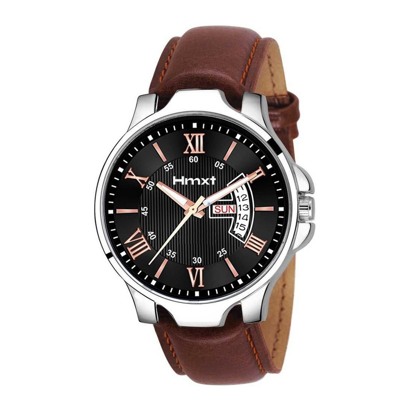 HMXT Day n Date Men Leather Straps Date Aperture Analogue Watch HMXT-61