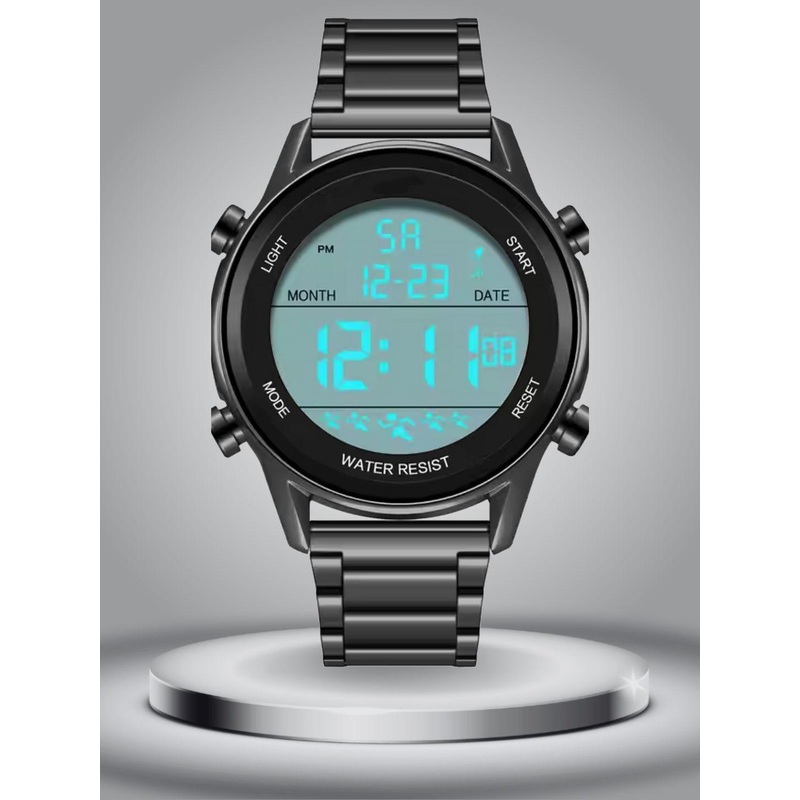 PAPIO Men Round Dial & Silicon Straps Digital LED Backlight Watch DIGITAL-031 BLACK