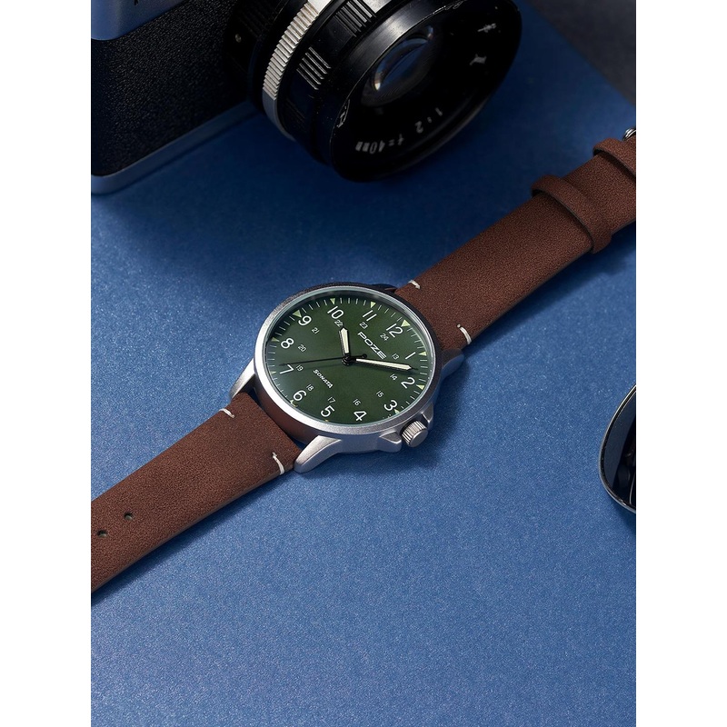 Sonata Men Brass Dial & Leather Straps Analogue Watch SP70011SL02W