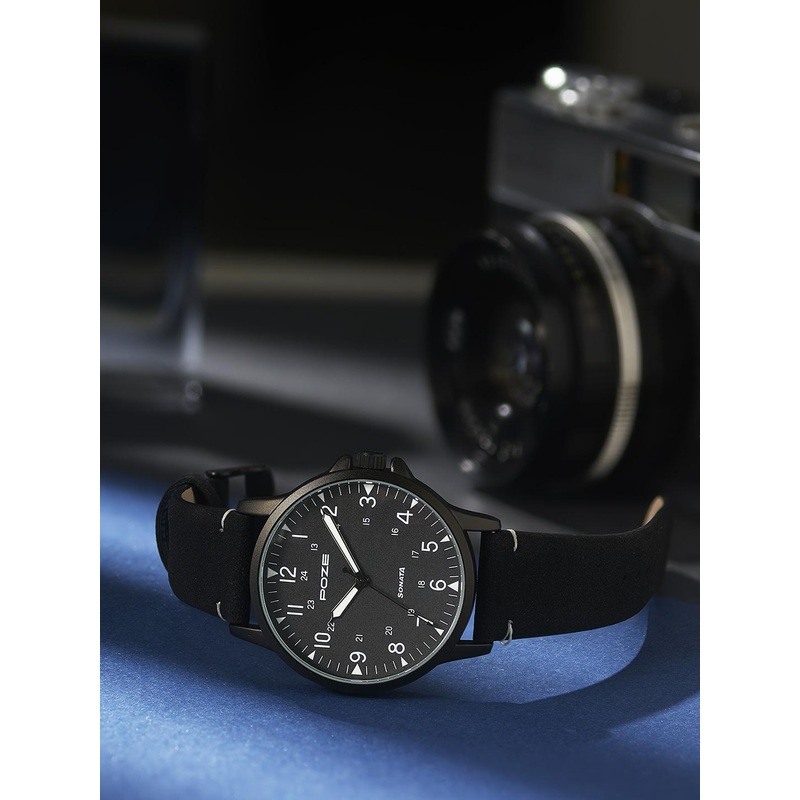 Sonata Men Printed Dial & Leather Textured Straps Analogue Watch SP70011NL01W