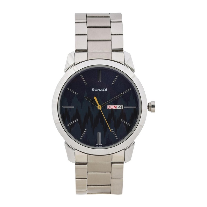 Sonata Men Printed Dial & Stainless Steel Bracelet Style Straps Analogue Watch 77107SM01