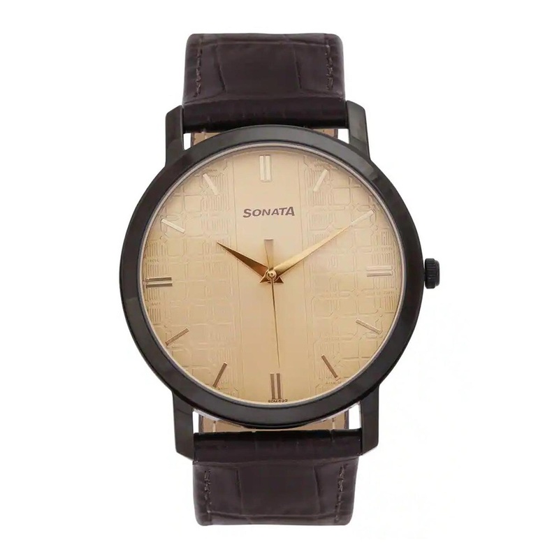 Sonata Men Printed Leather Textured Straps Analogue Watch 99701NL01