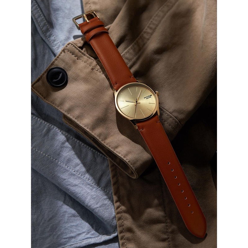 Sonata Poze Men Brass Dial & Leather Straps Analogue Watch SP70013YL01W