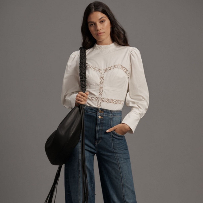 Corset Seamed High-Rise Wide-Leg Jeans