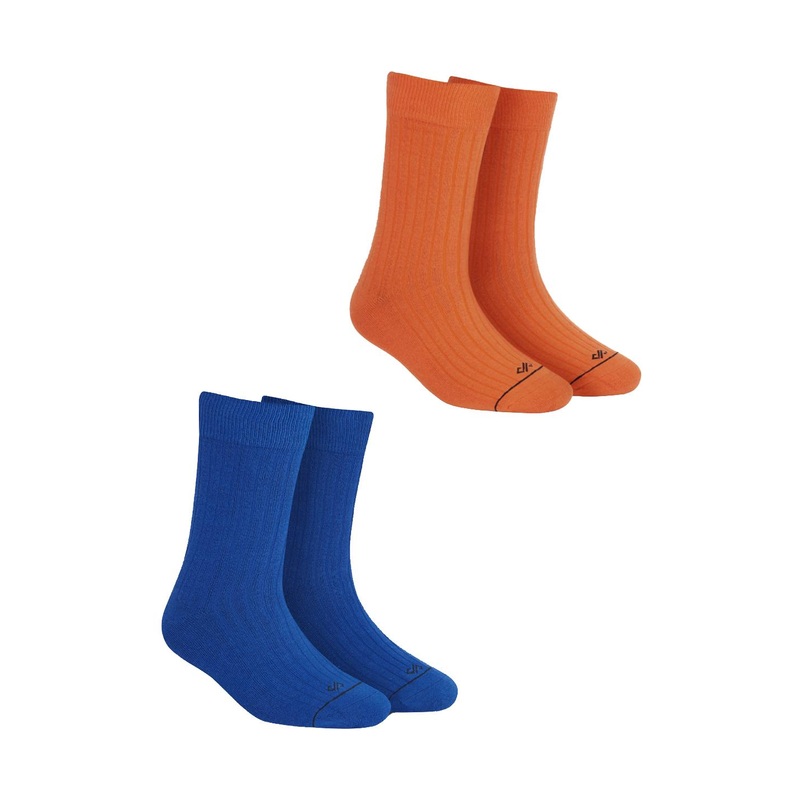 Dynamocks Unisex Pack of 2 Orange & Blue Solid Calf-Length Socks