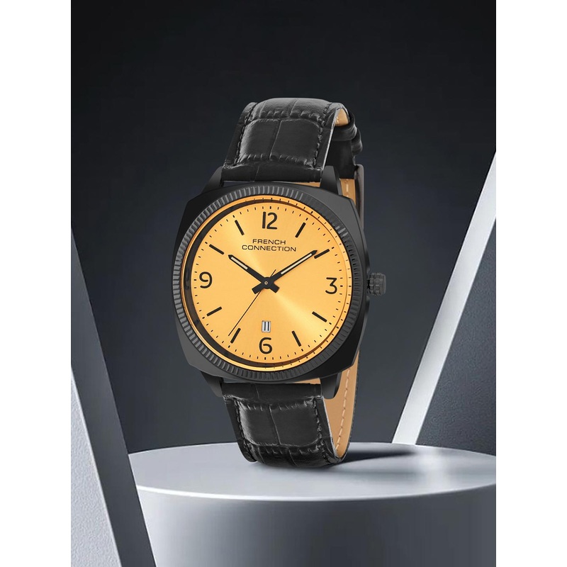 French Connection Men Dial & Leather Textured Straps Analogue Watch -FCN084BBL
