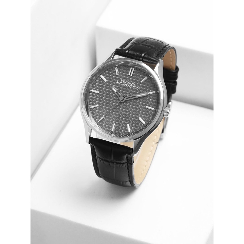 French Connection Men Dial & Leather Textured Straps Analogue Watch FCN088BL