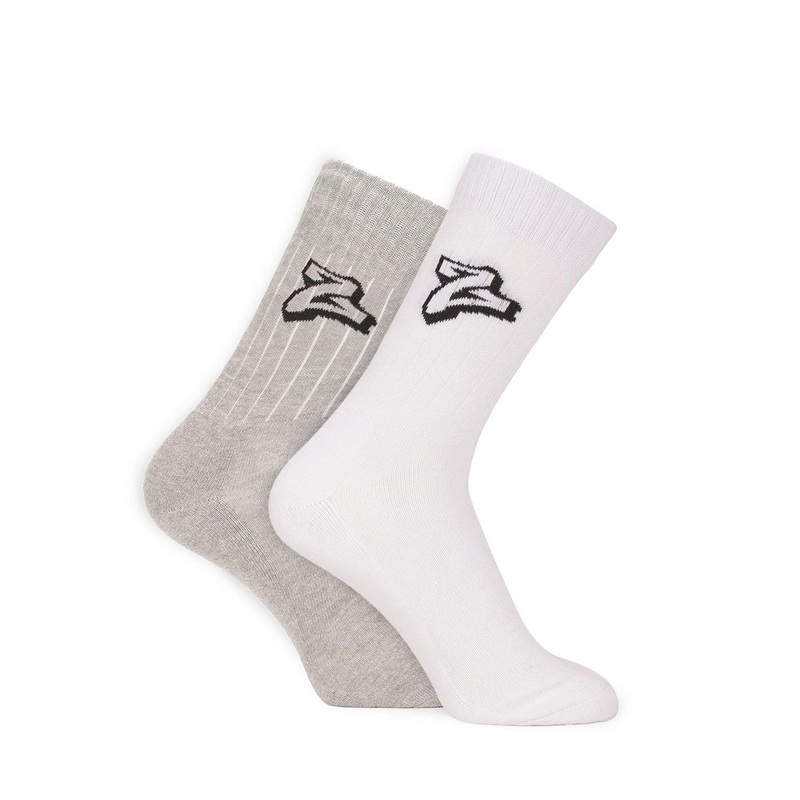 MuscleBlaze Unisex Z Crew Pack Of 2 White & Grey Cotton Crew Length Socks