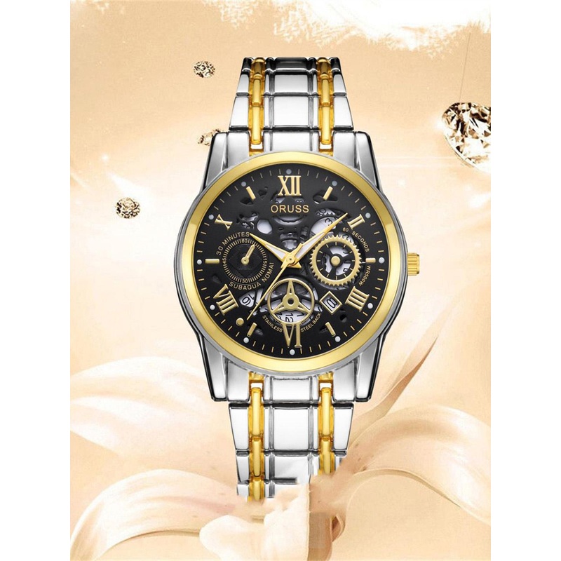 ORUSS Men Round Dial & Stainless Steel Straps Analogue Chronograph Watch IHGIJBFDJBED