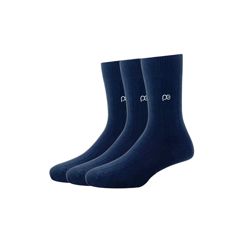 Peter England Men Pack Of 3 Navy Blue Striped Calf-Length Socks