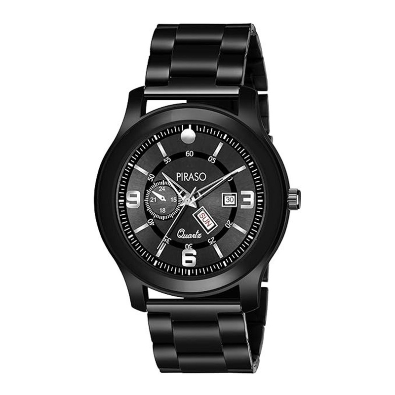 PIRASO Men Dial & Stainless Steel Bracelet Style Straps Analogue Watch D&D C19 BLACK