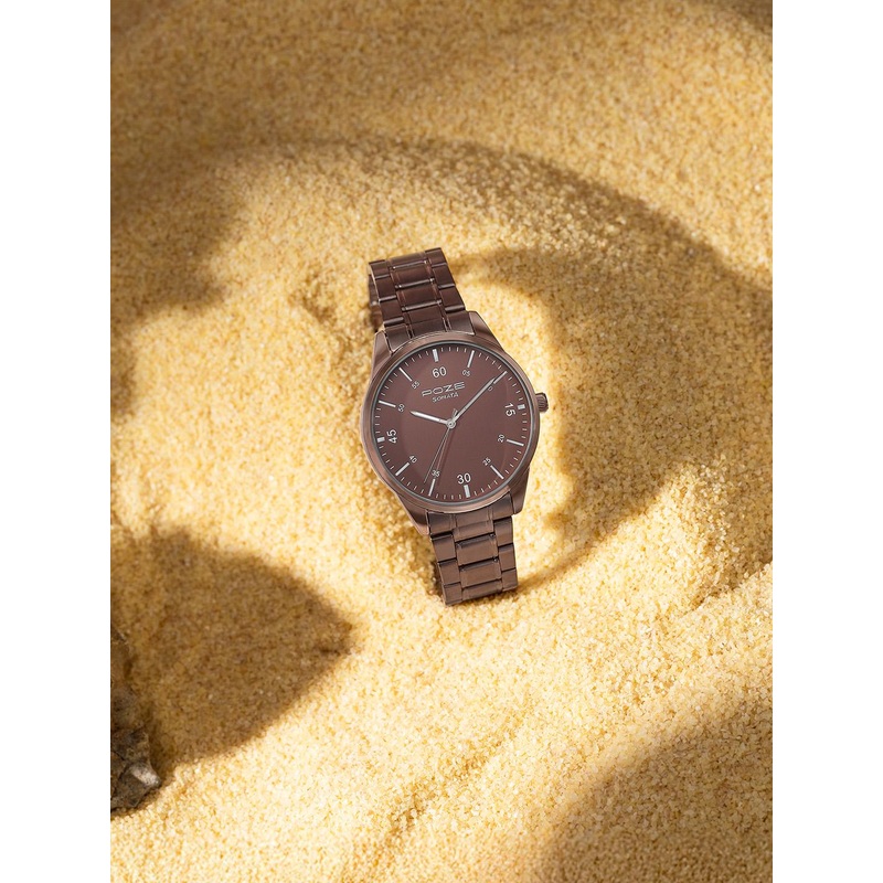 Sonata Poze Men Brass Embellished Dial & Stainless Steel Straps Analogue Watch SP70049QM01