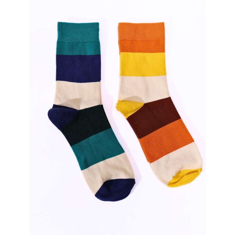 Thela Gaadi Unisex Pack Of 2 Stripes Printed Calf-Length Socks
