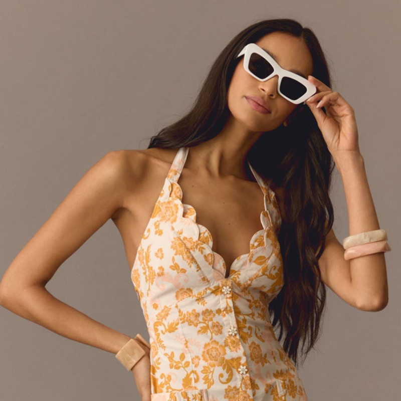 V-Neck Scalloped Mini Dress