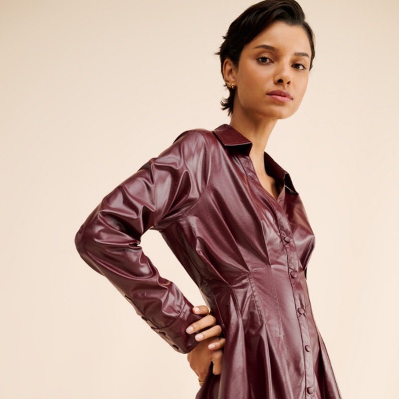 Vegan Leather Button Down Dress